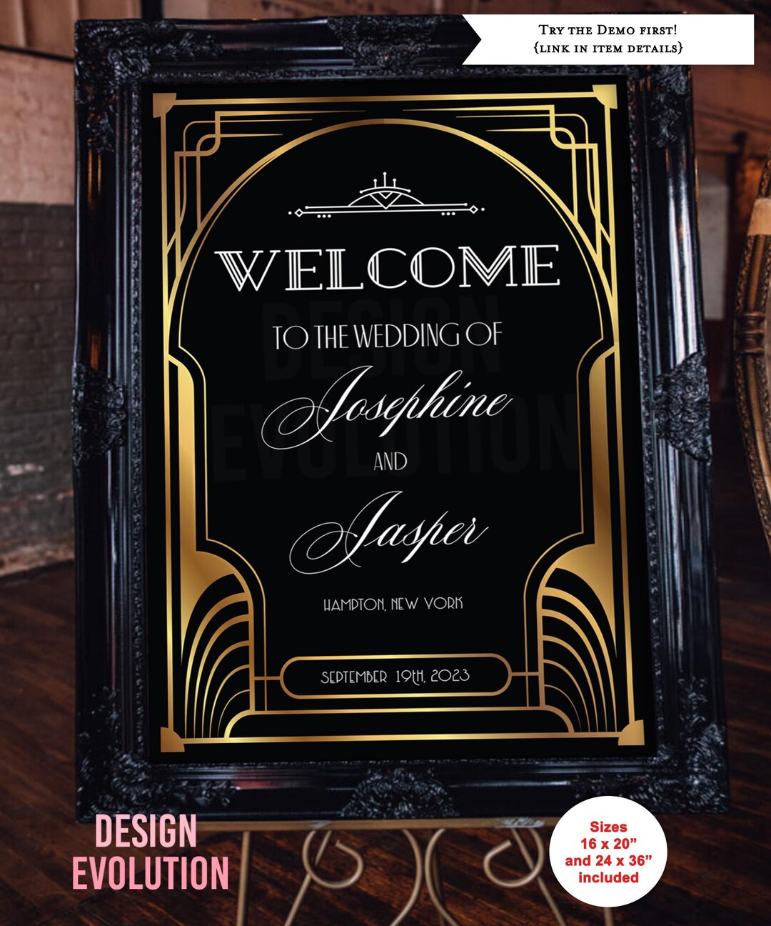 TRY THE DEMO - Sizes 16 X 20 and 24x 36 Art Deco 1920s Gatsby Wedding ...
