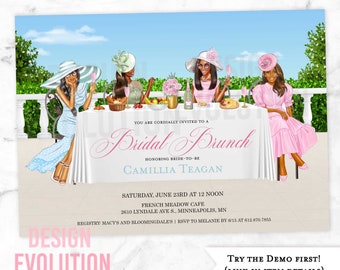 TRY DEMO FIRST - African American Bridal Brunch Bridal Shower Brunch Bruncheon Bridal Luncheon Garden Brunch and Bubbly Invitation