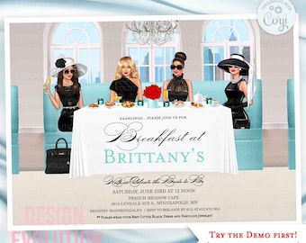 Breakfast at Bridal Shower Invitation: Little Black Dress Theme (Digital Download)