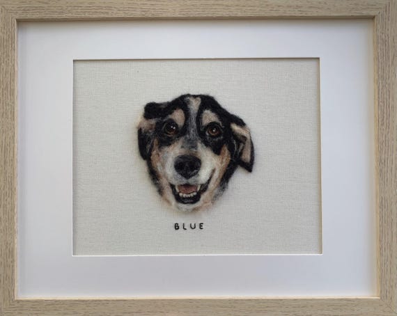 Custom pet portrait wool felted dog cat embroidery needle felting needle point