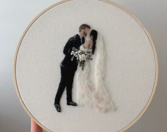 Custom Couple Wool Wedding needle Felting Embroidery canvas needle point
