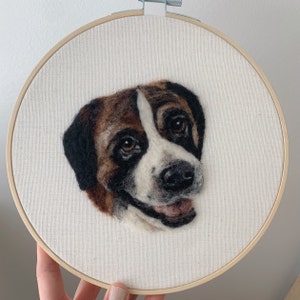 Custom pet portrait wool felted dog cat embroidery needle felting needle point