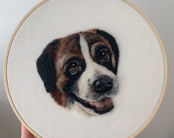 Custom pet portrait wool felted dog cat embroidery needle felting needle point