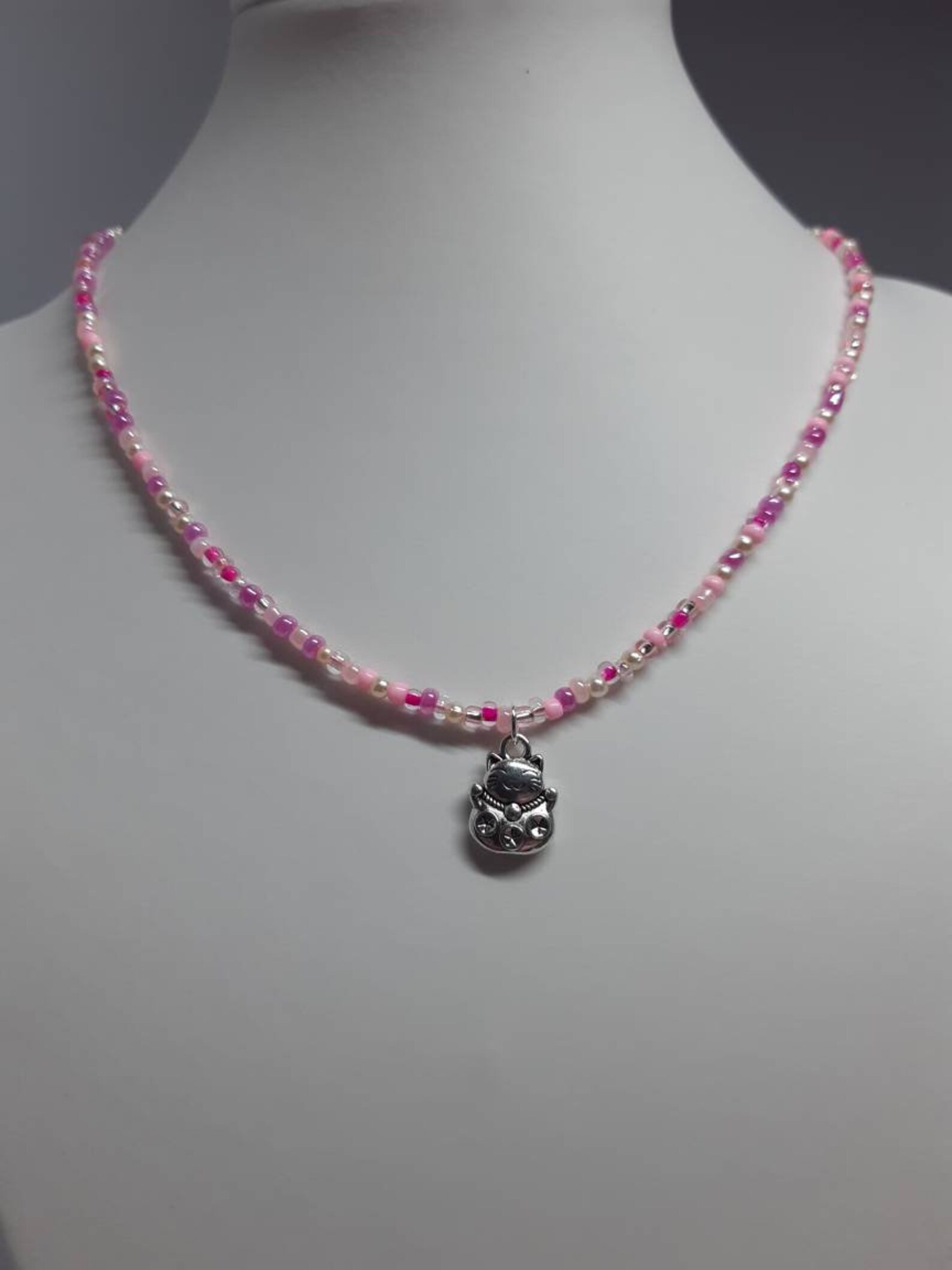 made on Tiktok bead spinner necklace with pink seed Etsy
