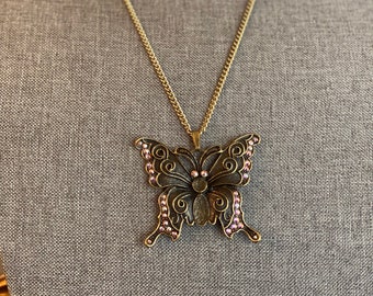 Bouncing Butterfly with Aurora Swarovski crystals on adjustable chain