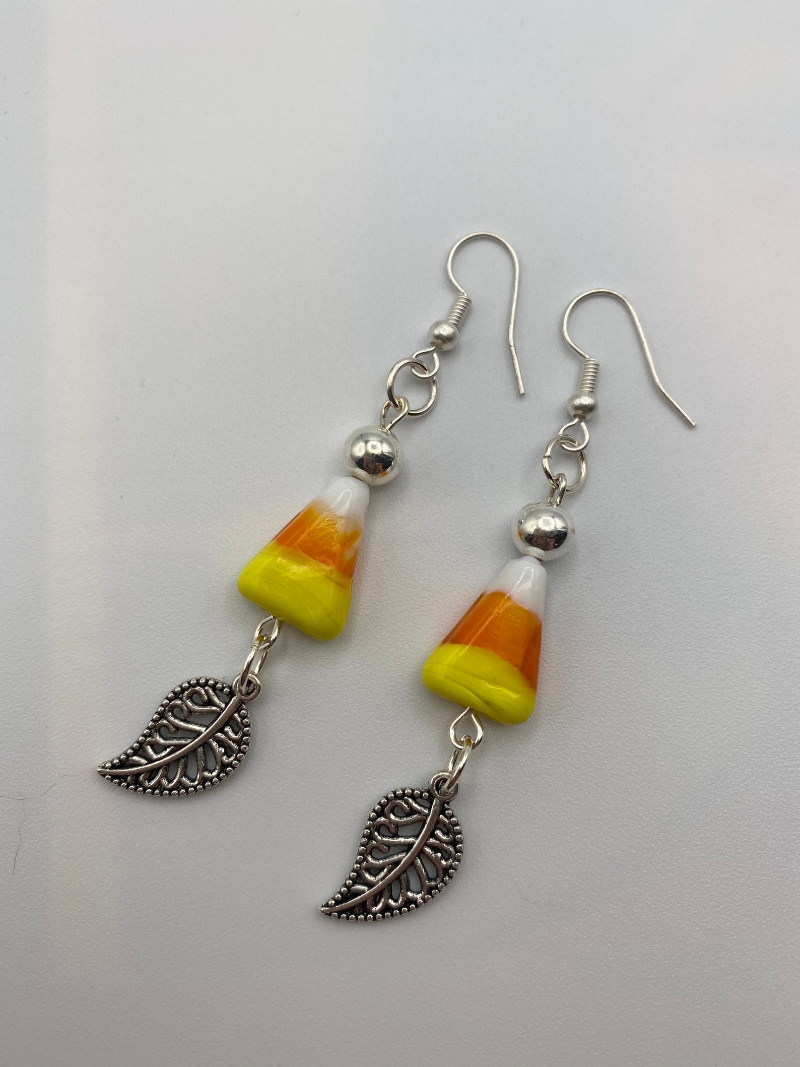 Candy Corn, Earrings, Halloween, Silver Leaves Etsy Hong Kong