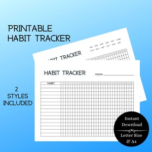Habit Tracker Printable, Simple Minimalistic Design Monthly Habit Tracker, Goal Log and Planner Insert, Letter/A4 Size, Instant Download.