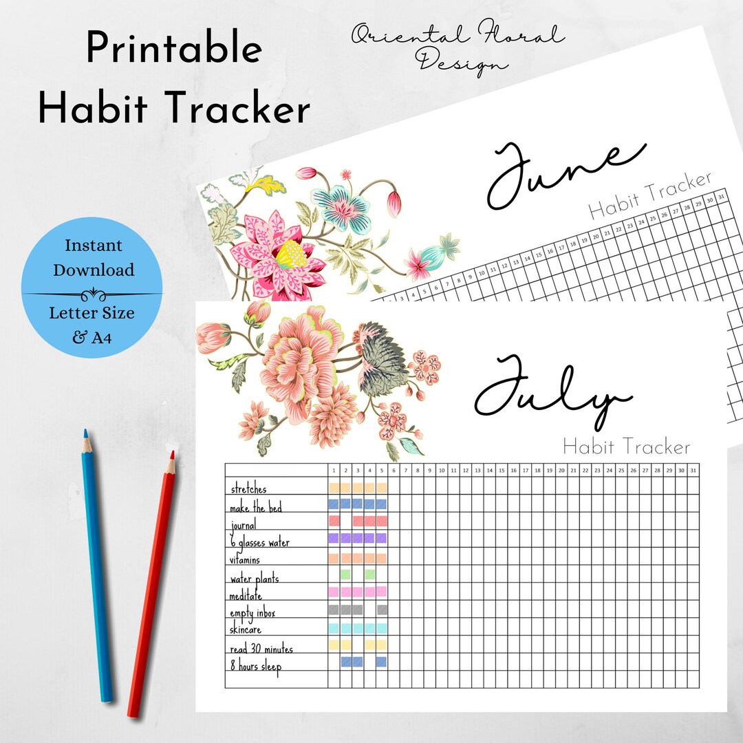 Habit Tracker Printable, Beautiful Oriental Design Monthly Habit ...