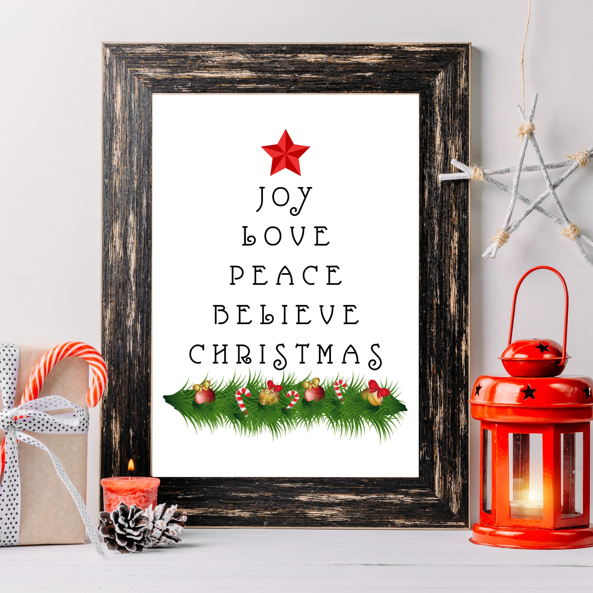 Joy Love Peace Believe Christmas Holiday Printable. Adorable - Etsy