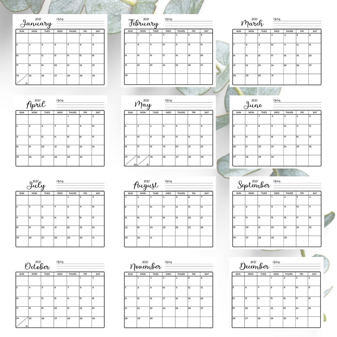 2021-minimalistic-monthly-calendar-with-notes-simple-etsy