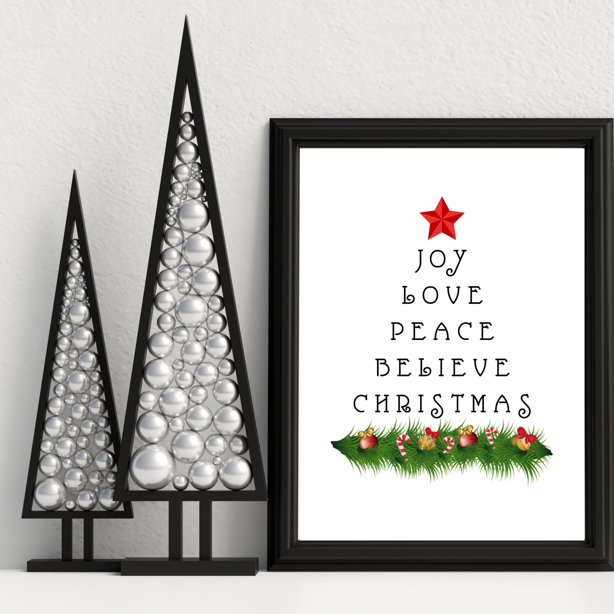 Joy Love Peace Believe Christmas Holiday Printable. Adorable - Etsy