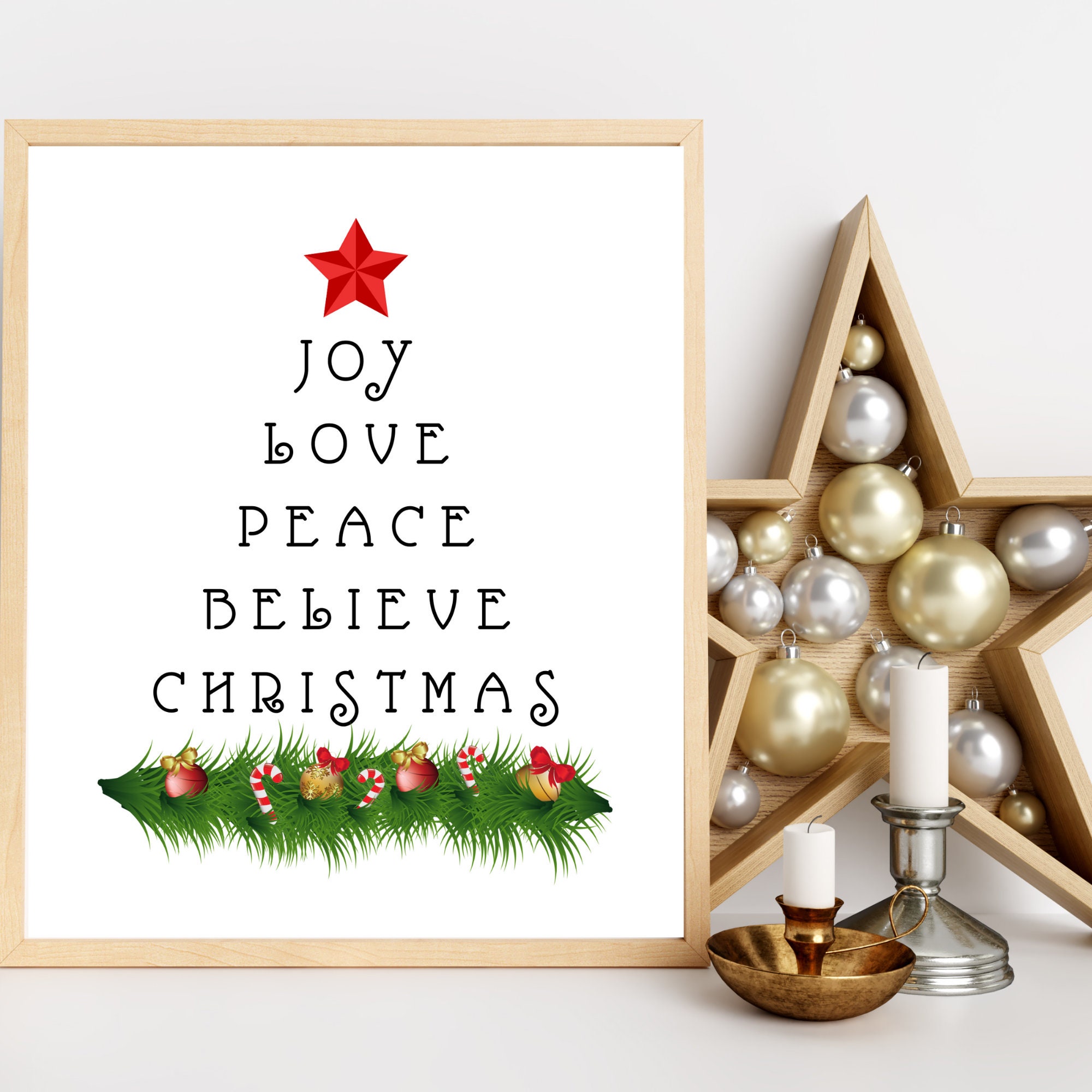 Joy Love Peace Believe Christmas Holiday Printable. Adorable - Etsy