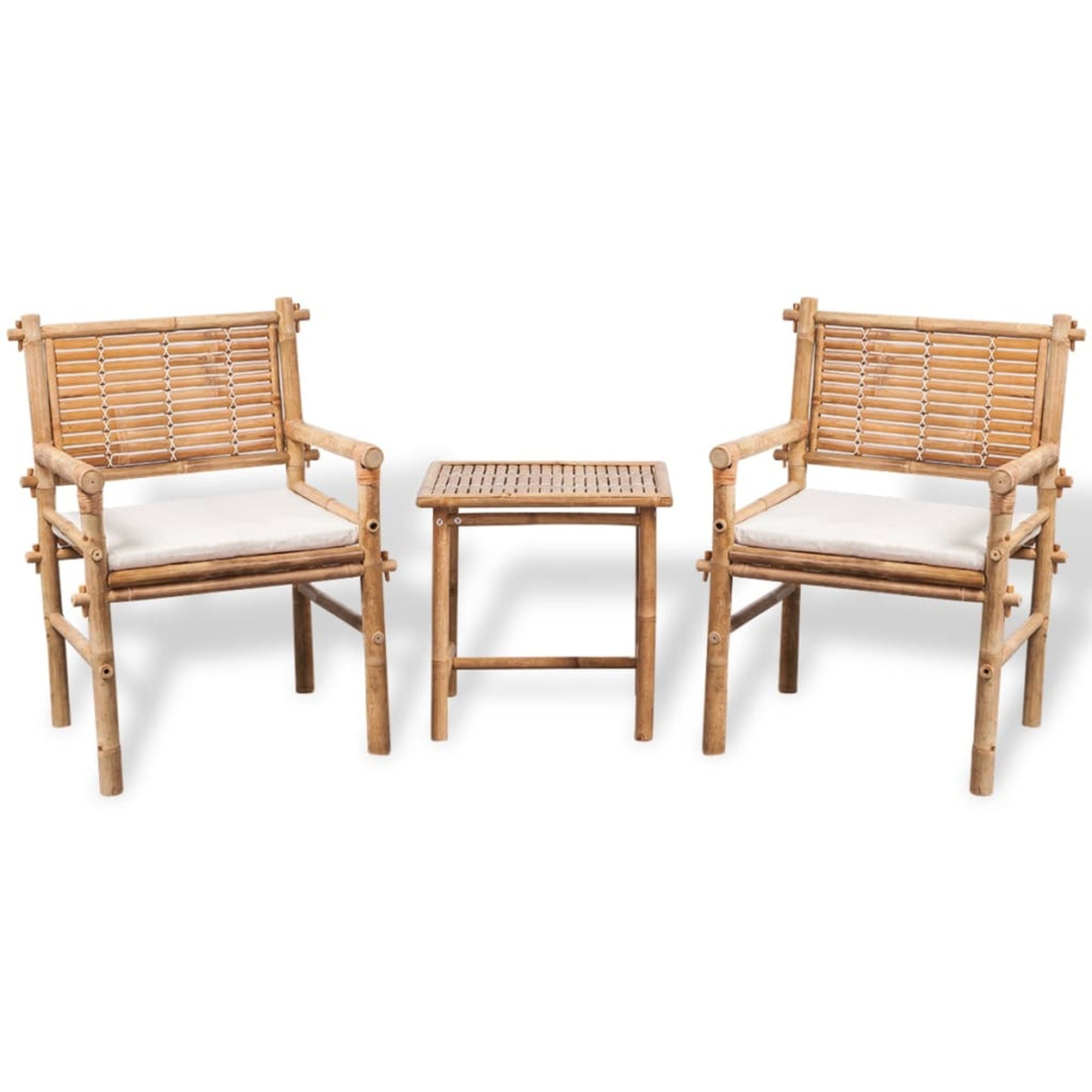 Mobilier de Bistro 3 Pcs avec Coussins Blanc Bambou Salon Jardin