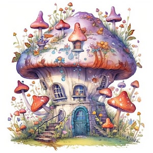 Whimsical Mushroom Fairy House Clipart Bundle 10 High Quality Transparent PNG Images  Digital Download For Scrapbooking and Crafting