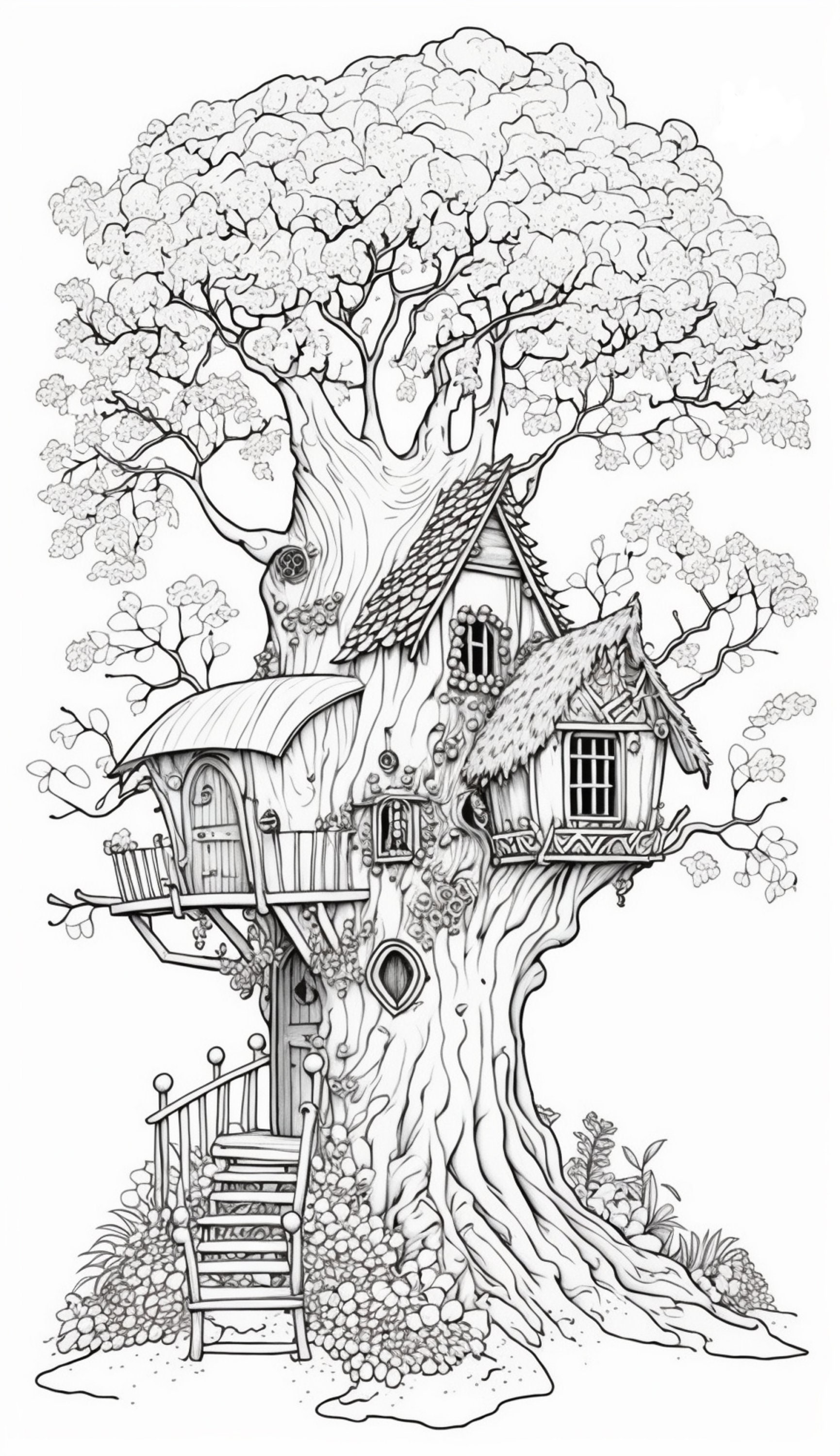 Fairy Tree House Coloring | Fairy Garden Coloring | Fairy Adult ...