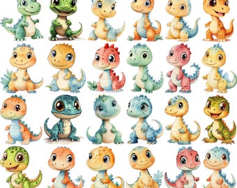 Adorable Cute Baby Dinosaurs Clipart Set for Instant Download Fun Sublimation Design for Kids Crafts and Projects PNG Transparent Background