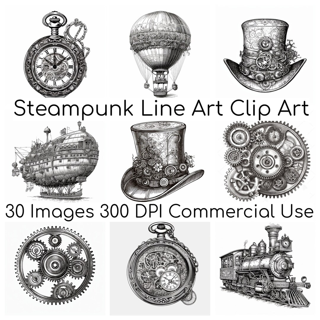 Steampunk Line Texture Steampunk Line Art Greyscale Monochrome Clipart, Vintage Victorian ...