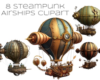 Steampunk Flying Machines Clipart, Steampunk style, Steampunk Bundle PNG, junk journals clipart, Fantasy clip art, Instant Download