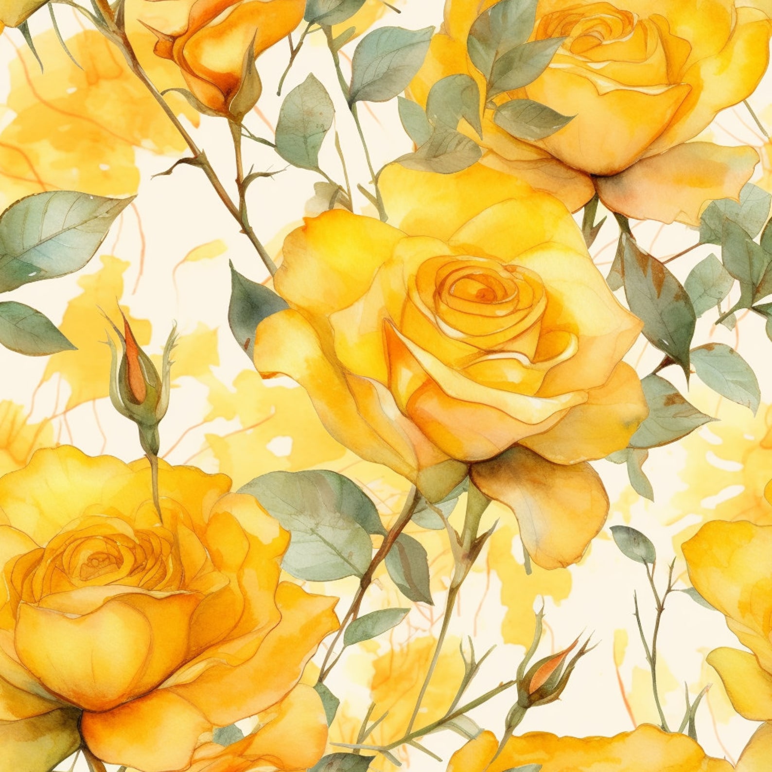 Yellow Roses Digital Watercolor Yellow Roses Digital Paper Seamless Designs Ten Colorful ...