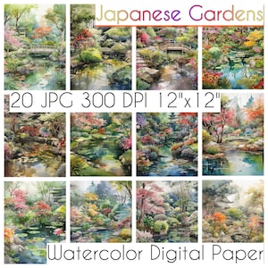 Aquarell japanischer Garten Digital Paper Pack Japanischer Garten Scrapbook Papier Printable Scrapbooking Papier Hintergrund digitaler Download