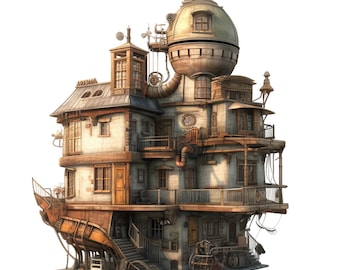 Steampunk House Clipart  Instant Download Digital Transparent PNG Images  Fantasy Illustrations for Scrapbooking and Crafting