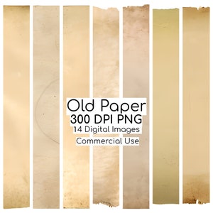 Könnte beinhalten: Eine Sammlung vertikaler, gealterter Papiertapeten in verschiedenen Beige- und Brauntönen. Der Text "Old Paper 300 DPI PNG 14 Digital Images Commercial Use" ist ebenfalls enthalten.