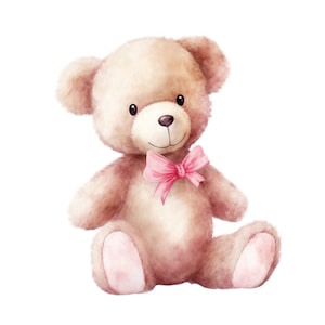 Teddy Bear with Pink Bow Clipart, 10 High Quality Transparent PNG&#39;s, Digital Download - Card Making,  Digital Paper Craft, Commercial Use