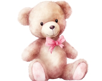 Teddy Bear with Pink Bow Clipart, 10 High Quality Transparent PNG&#39;s, Digital Download - Card Making,  Digital Paper Craft, Commercial Use