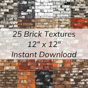 25 Seamless Brick Pattern Digital Paper for Printable Projects - Unique Textured Backgrounds. Grunge Brick Wall Backdrop, Commercial Use