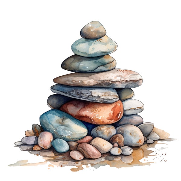 Beach Pebbles Clipart - 10 PNG Images, Digital Download, Commercial Use - Watercolor Beach Pebble Graphics, Rock Clipart, Beautiful Stones