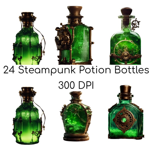 Enchanting Steampunk Potion Bottles - Altered Art for Magical Junk Journals - Instant Download, Commercial