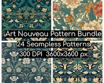 Art Nouveau Pattern Bundle 24 seamless patterns, instant download digital paper bundle, vintage paper set, scrapbooking, commercial use