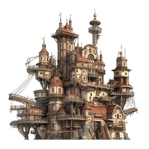Steampunk Castles with Towers Clipart  Instant Download Digital Transparent PNG Images  Fantasy Illustrations for Scrapbooking and Crafting