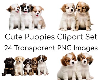 Cute Puppies, Watercolor Puppy Clipart Bundle | Cute Puppy Illustrations | PNG Graphics Collection | Instant Download, Commercial Use