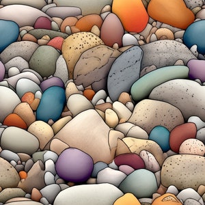 Watercolour Beach Pebble Seamless Digital Tile Pattern Beach Pebble Scene Background in Watercolor Commercial Use Instant Download 10 Images