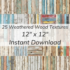 25 texturas de madera rústica sin costuras, papel digital con tablones desgastados, fondos de madera desgastada, patrones de álbumes de recortes vintage, decoración Shabby Chic