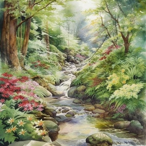 Beautiful Forest Stream Clipart, 10 High Quality JPG&#39;s, Digital Download - Card Making,  Digital Paper Craft, Commercial Use