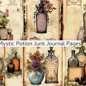 Mystic Potion Junk Journal Pages, Digital Scrapbook, Vintage Ephemera, Witchy Collage Sheet, Magic Spell Book, Alchemy Printable, Apothecary