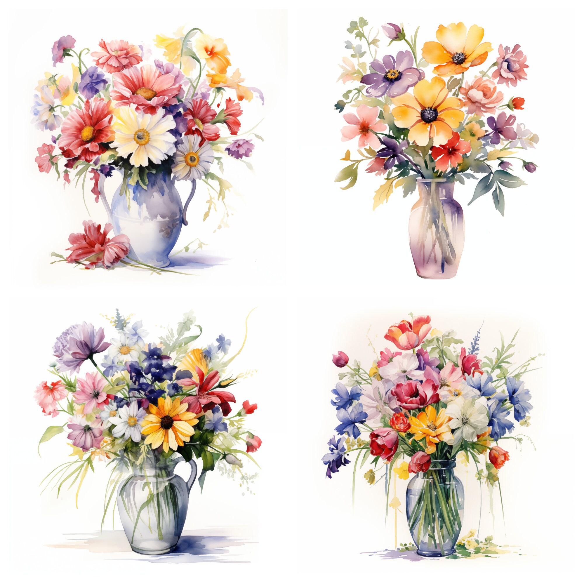 Vase of Flowers Clipart Watercolor Digital Download Flower - Etsy