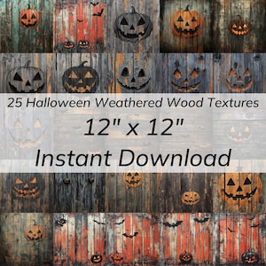 Papel digital de madera rústica para Halloween: 25 fondos de calabazas y murciélagos, texturas de madera de granero desgastada, imprimibles para álbumes de recortes de otoño