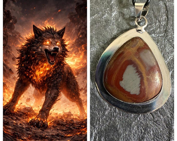 Fire Elemental Wolf "Flanro" Spirit Companion, Spirit Vessel Necklace, Tier 2