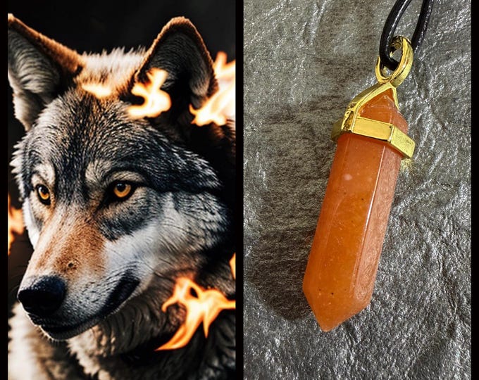 Fire Elemental Wolf "Flarico" Spirit Companion, Spirit Vessel Necklace, Tier 2