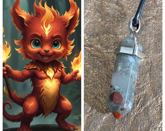 Fire Sprite "Flarsio" Spirit Companion, Spirit Vessel Necklace, Tier 1