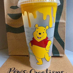 Custom Starbucks Winnie the Pooh bee hunny Venti Size Reusable Cold Cup 24Oz With Lid And Straw Personalize