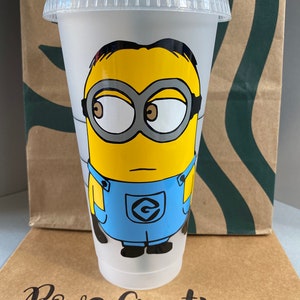 Custom Starbucks Minion From Despicable Me Venti Size Reusable Cold Cup 24Oz With Lid And Straw Personalize