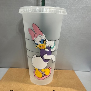 Custom Daisy Duck inspired Starbucks Reusable Cold Cup Venti 24oz With lid and straw. Personalize gift