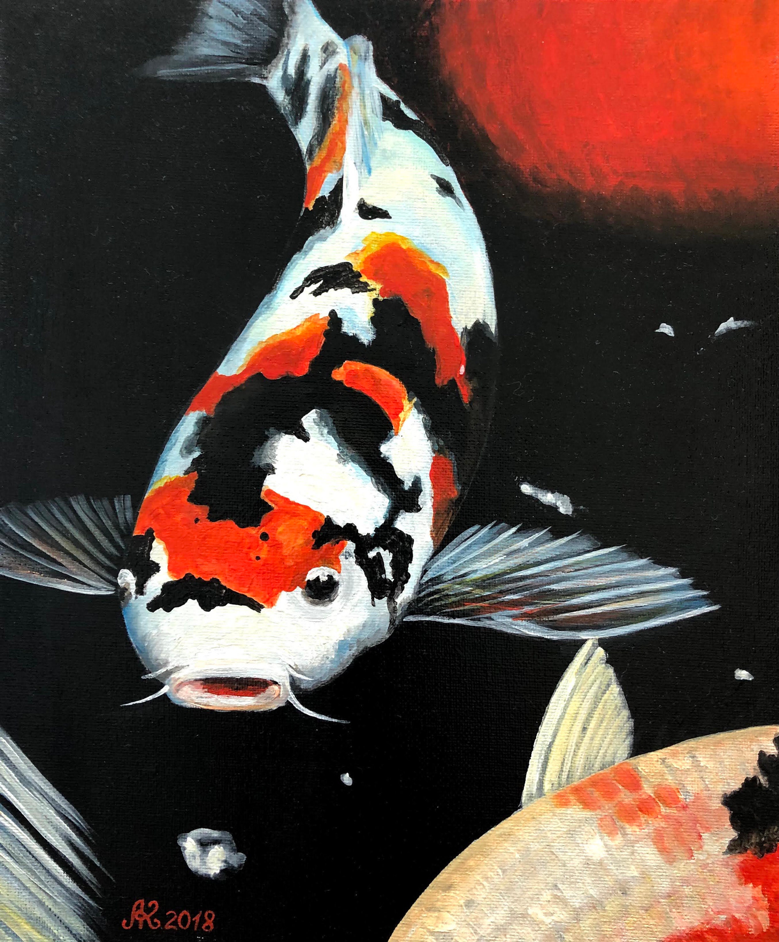 Koi Fish Original Acrylic Painting on Canvas Black Background - Etsy Denmark