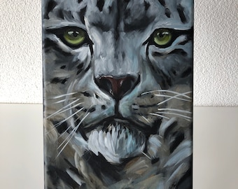 Original painting Snow Leopard wall art decor, wildlife artwork