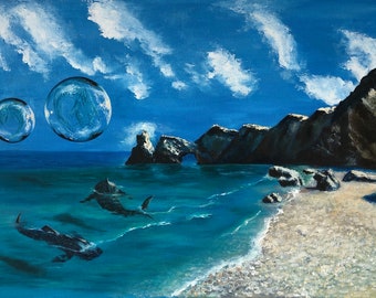 Original Painting Sea ocean wall art decor surreal seaside picture