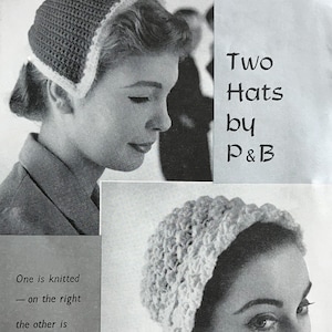 Vintage Knitting Pattern - Patons and Baldwins 112 Two Hat Pattern One Crochet One Knitted DIGITAL PDF Download
